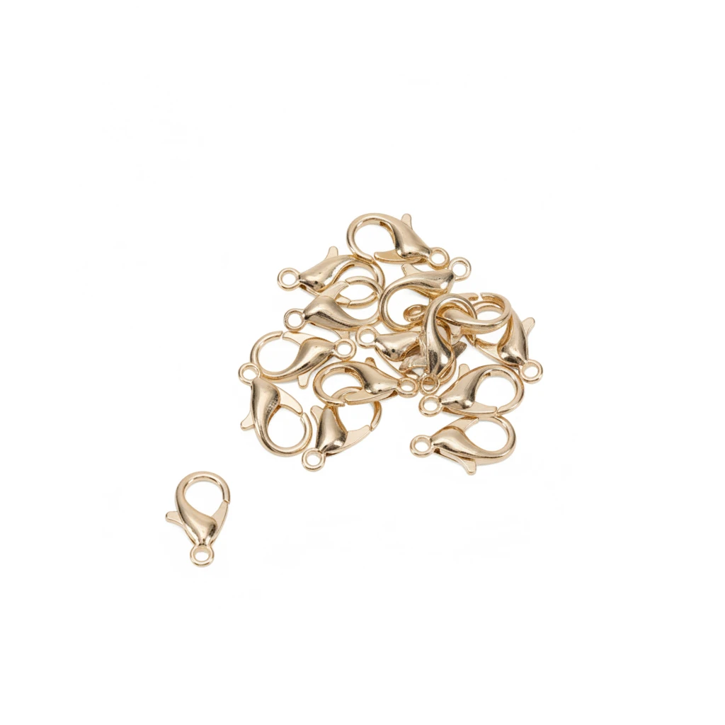 Ékszerkészítő fém karabinerkapocs – arany – 12 mm – 15 db