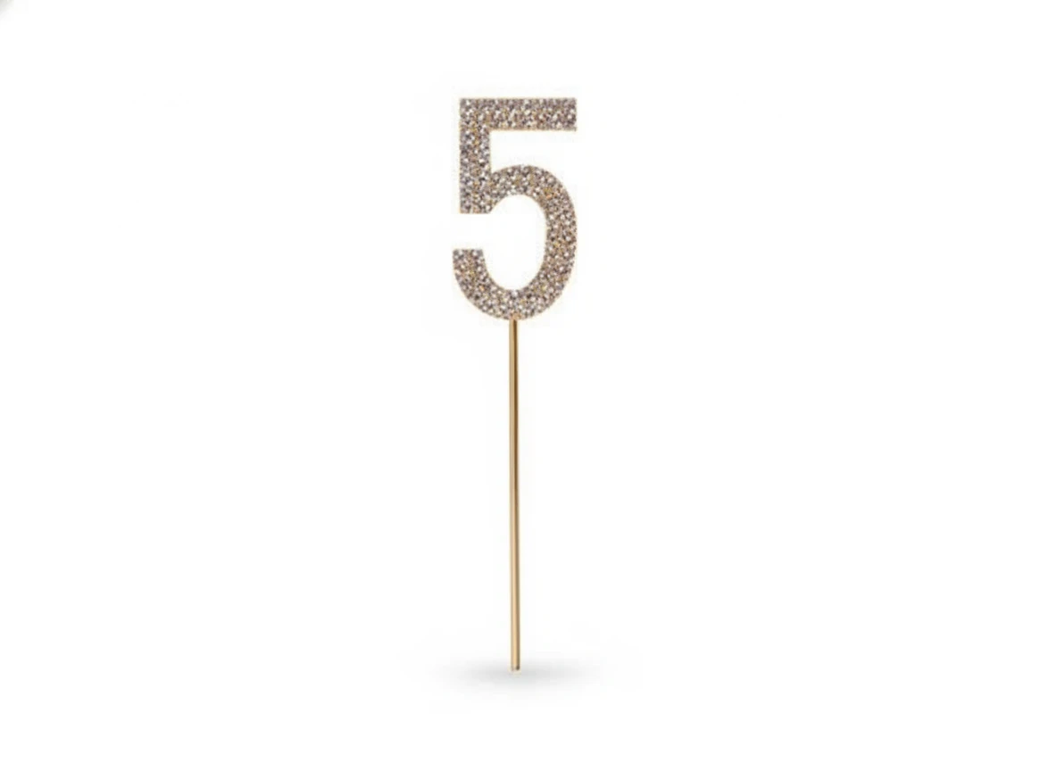 5-ös strasszköves tortadísz szúrós dekoráció 11 cm, 1 db