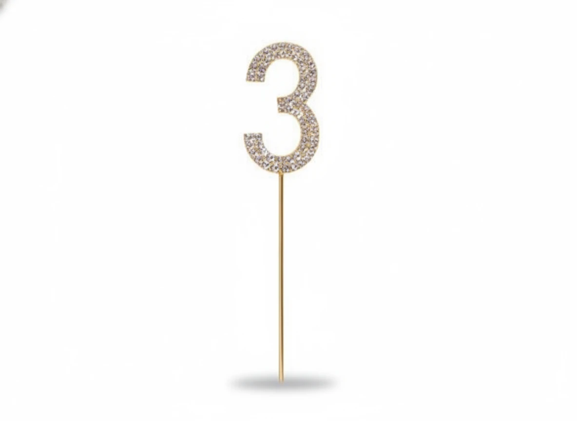 3-as strasszköves tortadísz szúrkapálca 11 cm, 1 db