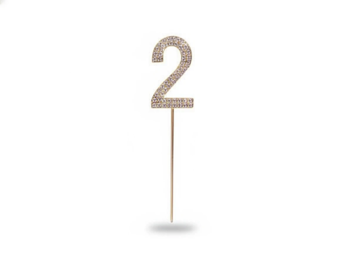 2-es strasszköves tortadísz szúrkapálca 11 cm, 1 db