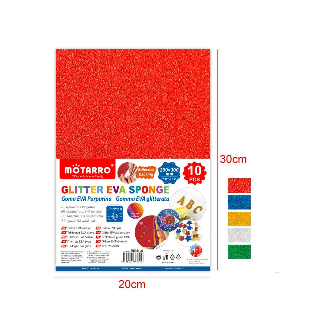 A4 Glitter EVA hablap - 10 db, Ragasztóval, 5 Színben