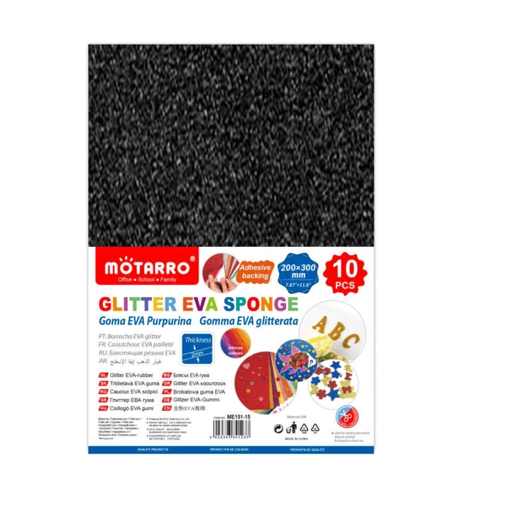 Glitteres fekete öntapadós EVA hablap 10 db - A4