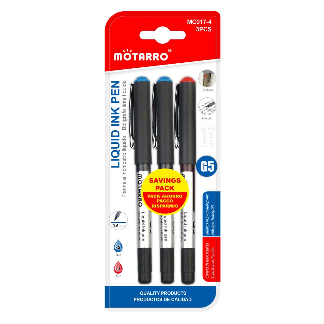 G5 3db-os Közepes Folyékony Tinta Toll Készlet - 2 Kék, 1 Piros