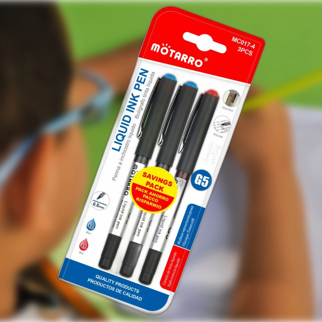 G5 3db-os Közepes Folyékony Tinta Toll Készlet - 2 Kék, 1 Piros