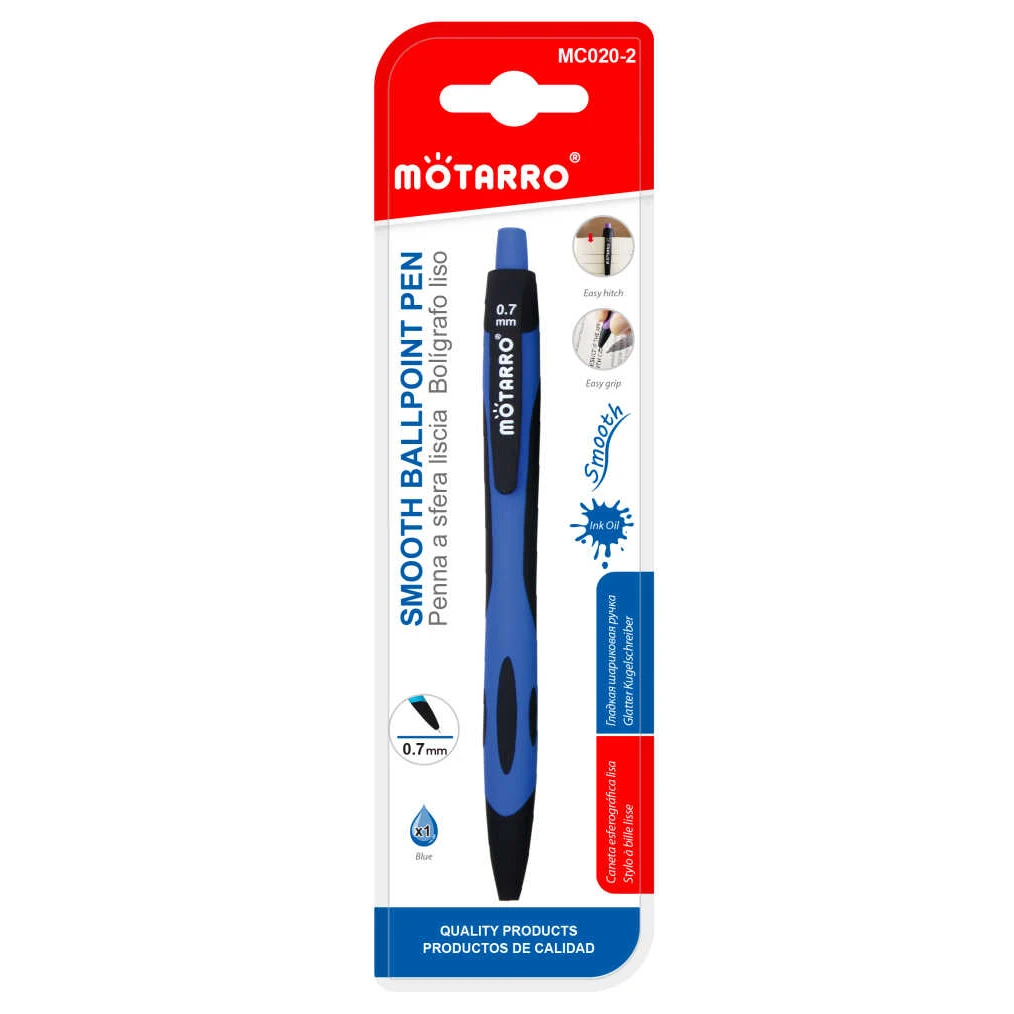0.7mm Kék Golyóstoll - Simán Író Közepes Kék Tinta