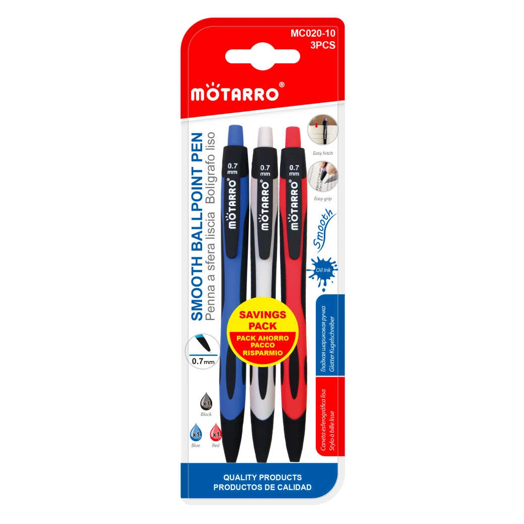 0.7mm Olaj Alapú GolyósToll 3db - Fekete, Kék, Piros
