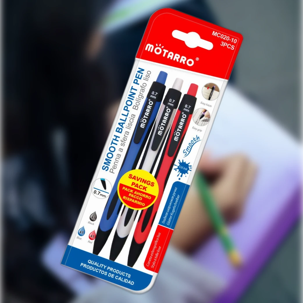0.7mm Olaj Alapú GolyósToll 3db - Fekete, Kék, Piros