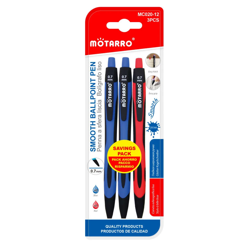 Mötarro 0.7 mm Kék és Piros Golyóstoll - 3 db-os Csomag