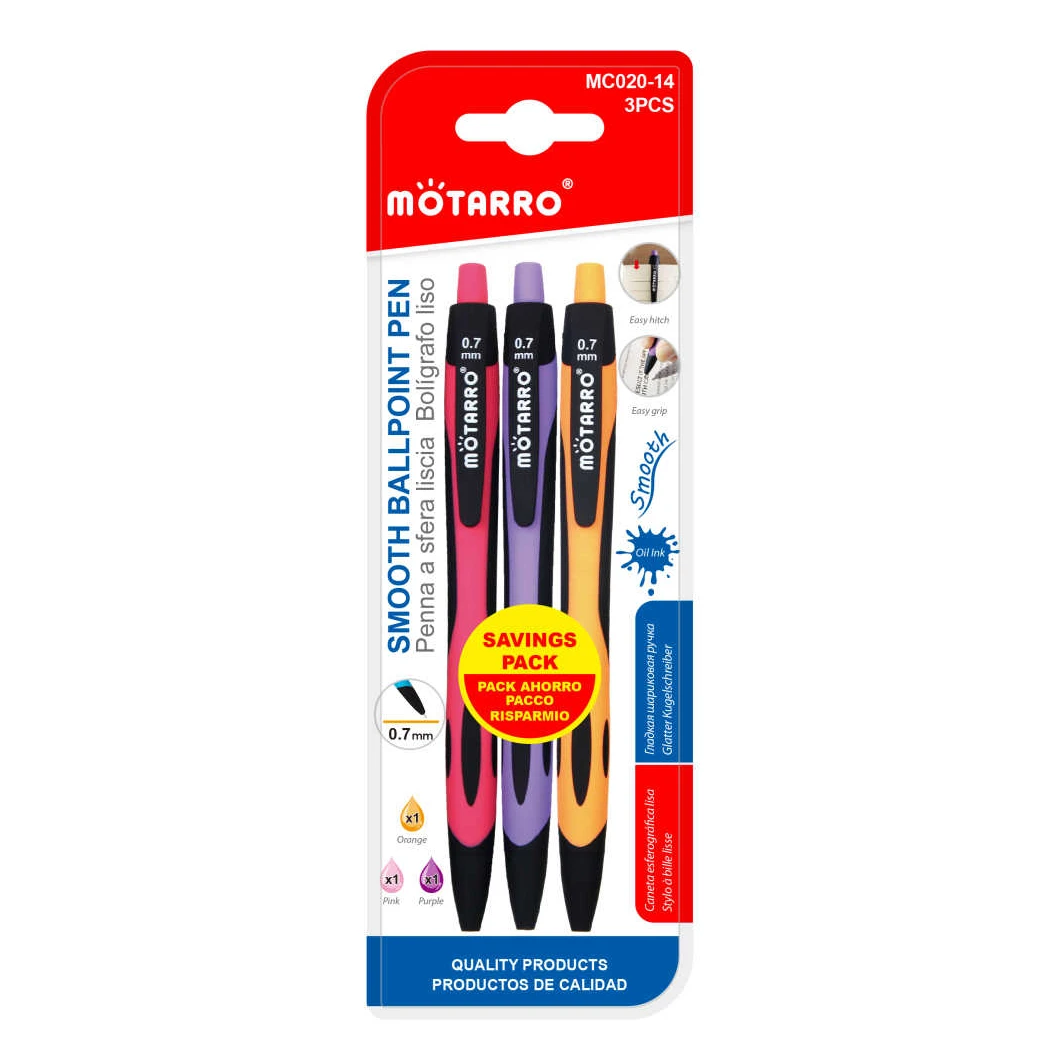 Mötarro 0.7mm közepes golyóstoll készlet - 3 db - Narancssárga, Rózsaszín, Lila