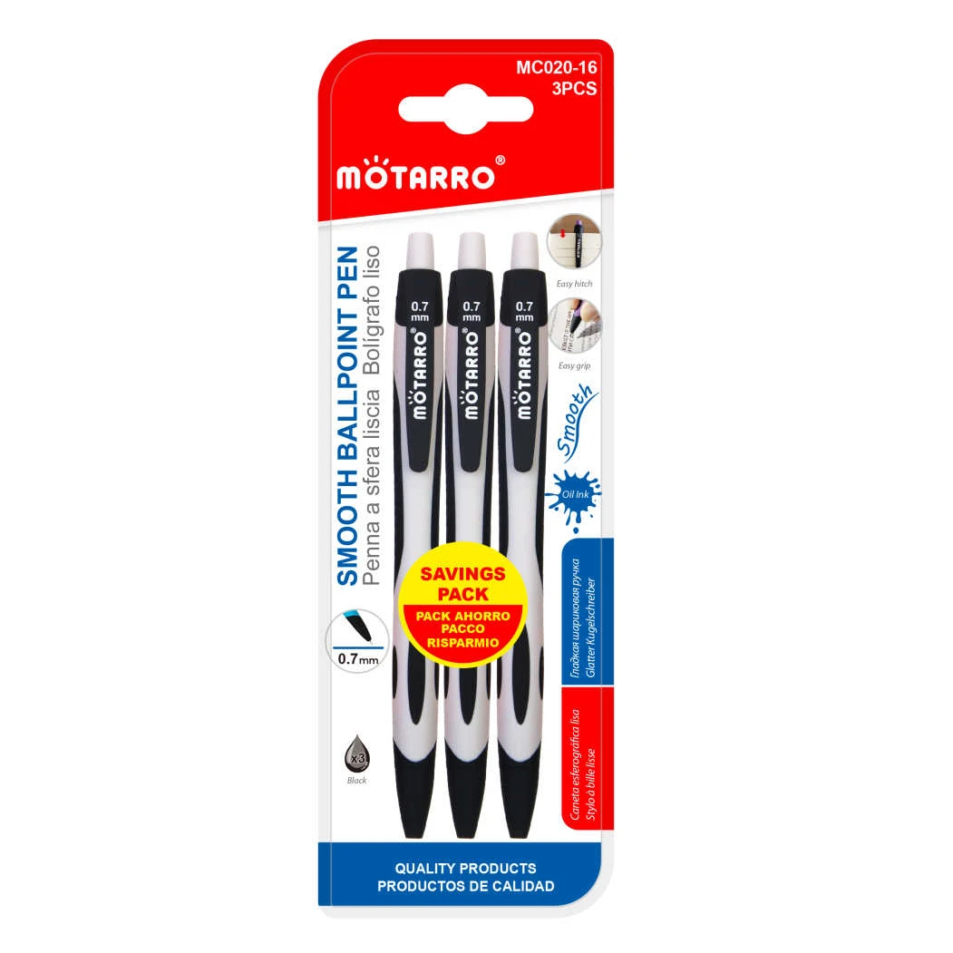 Mötarro 0.7mm Fekete Golyóstoll 3 Db-os Készlet