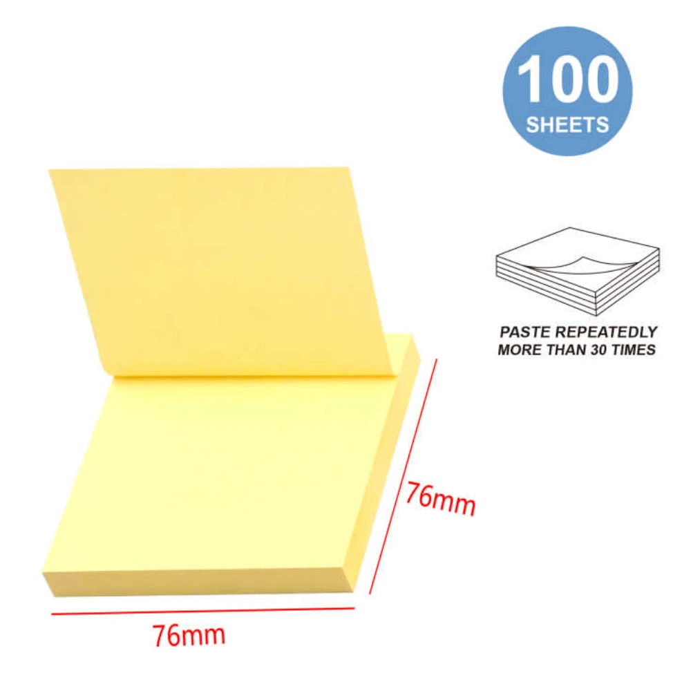 100 db 76x76 mm-es normál sárga öntapadós jegyzettömb