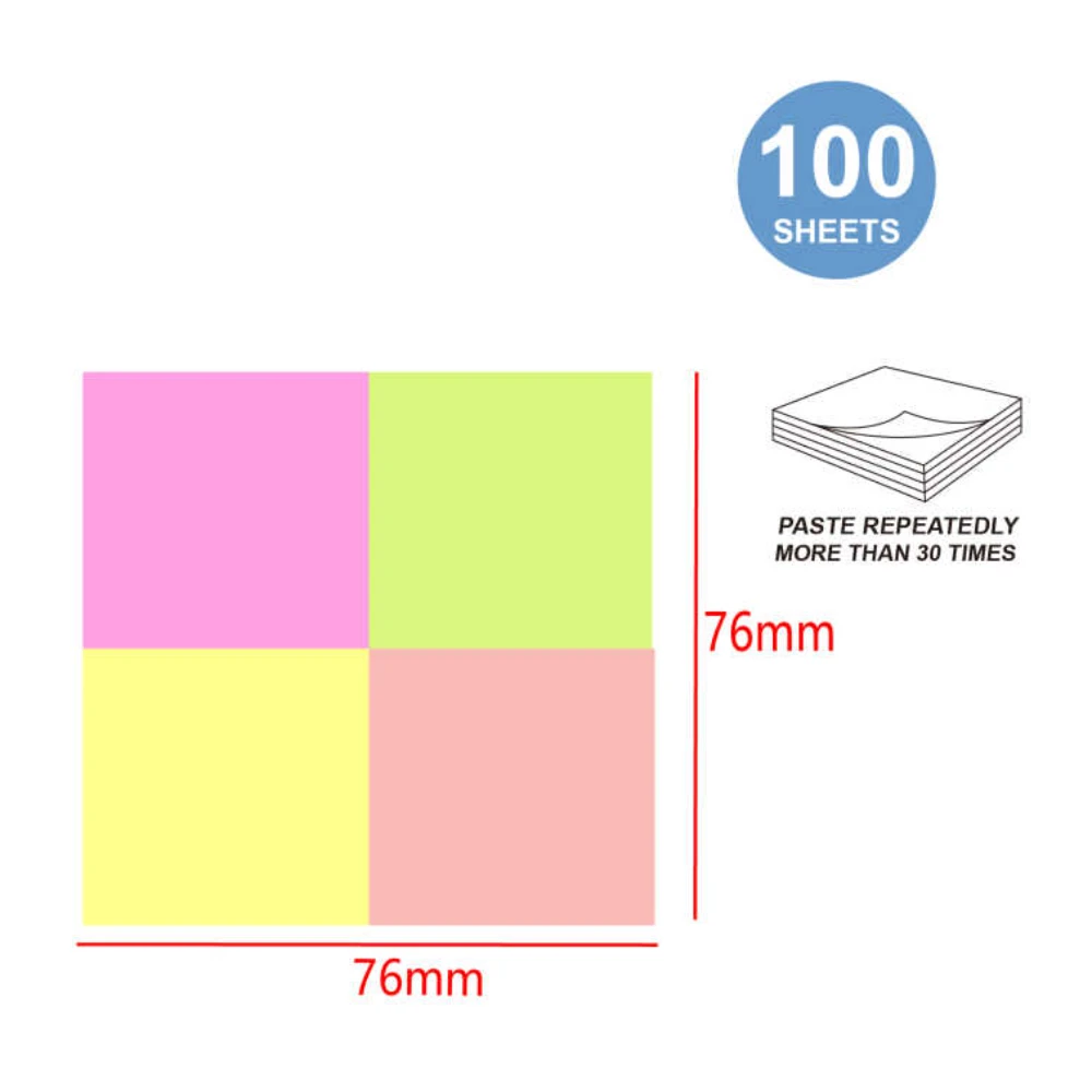 100 darabos színes öntapadós jegyzettömb - 76x76 mm