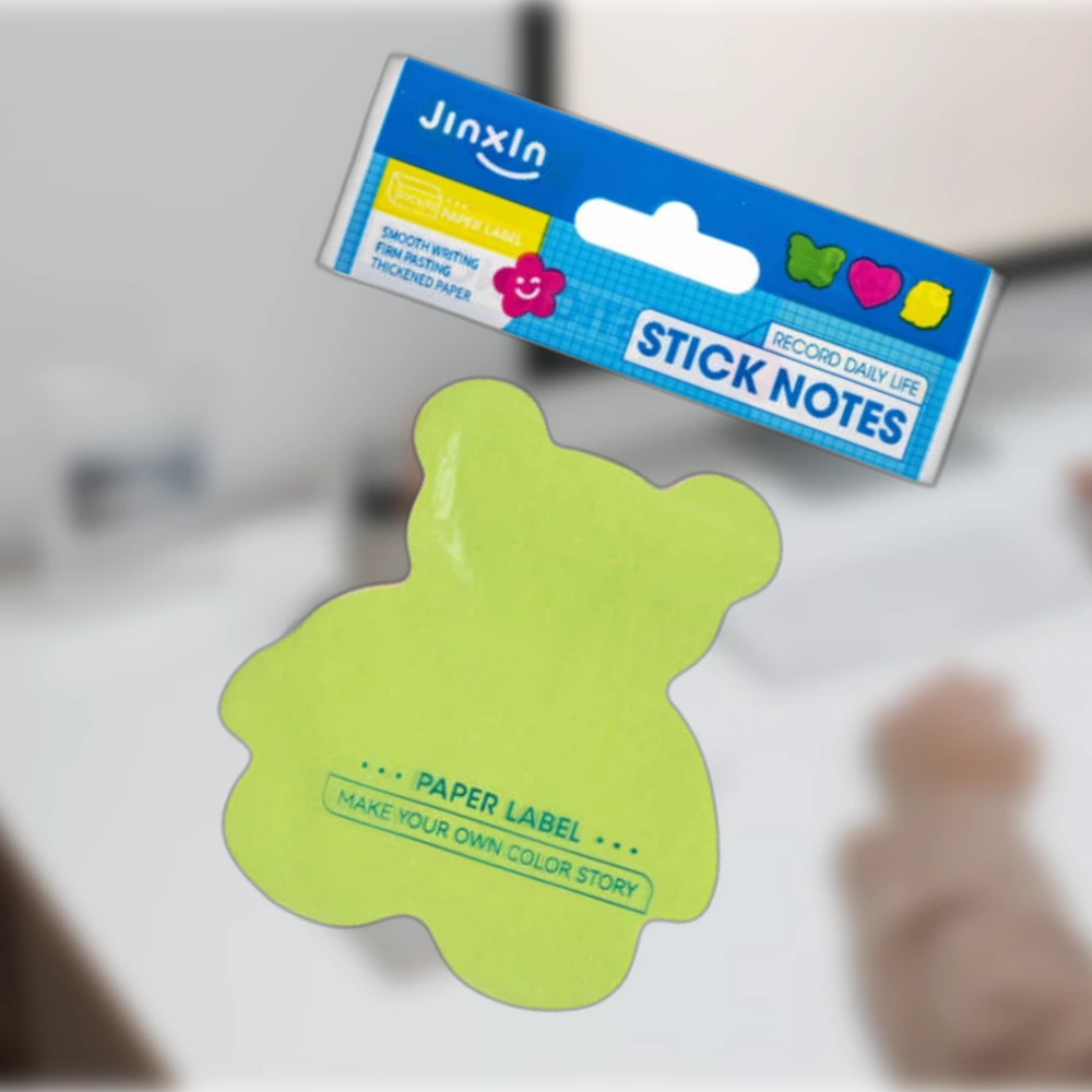 Vidám 100 lapos, színes kis medve alakú post-it