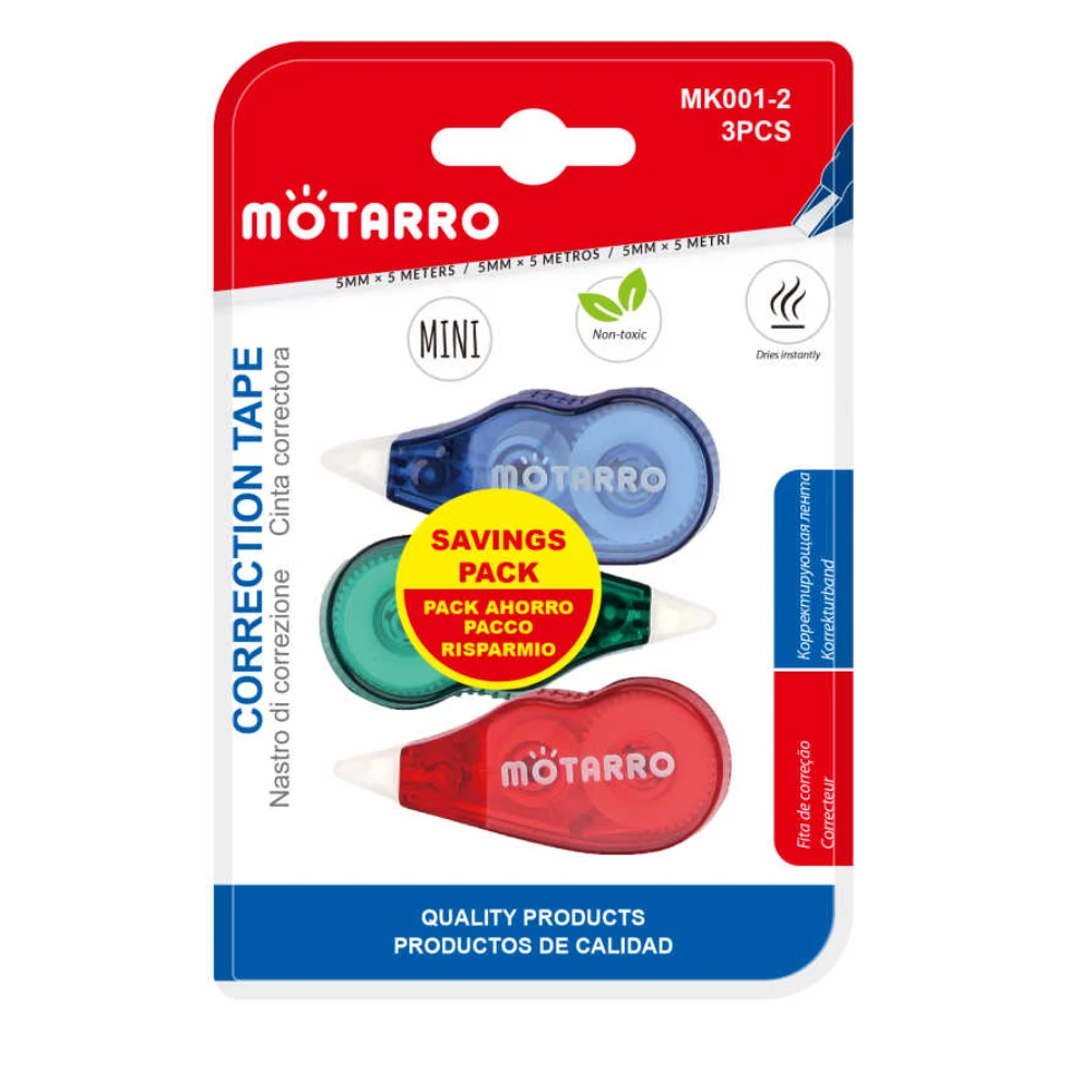 Mini hibajavító roller 5mm*5m (3 db) - Piros, Kék, Zöld