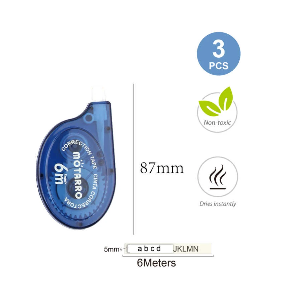 5mm x 6m hibajavító roller - 3db (Piros, Kék, Zöld)