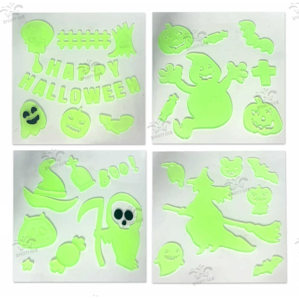 Halloween fénylő zselés ablakmatrica készlet, 4 féle vegyes minta, 1 db