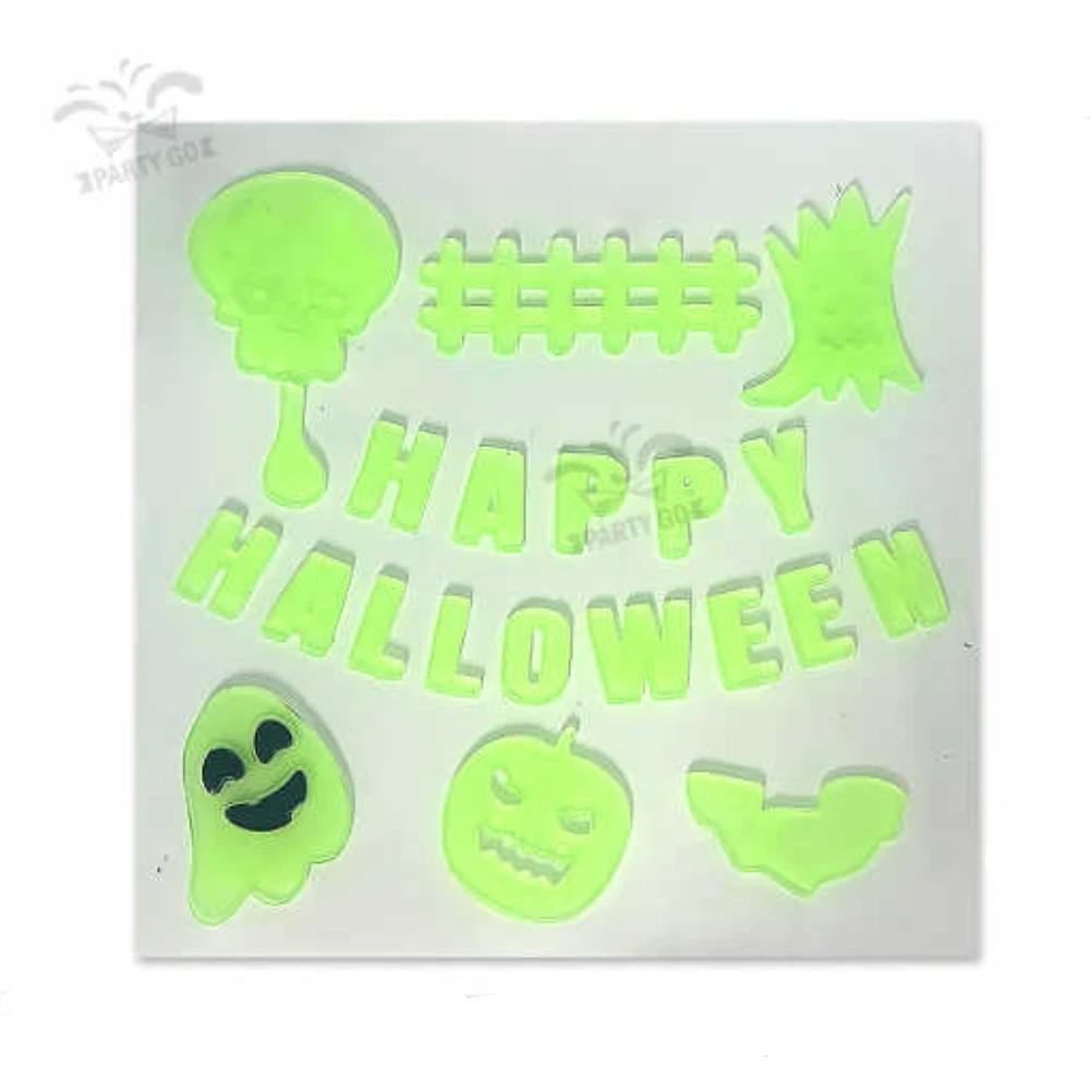Halloween fénylő zselés ablakmatrica készlet, 4 féle vegyes minta, 1 db