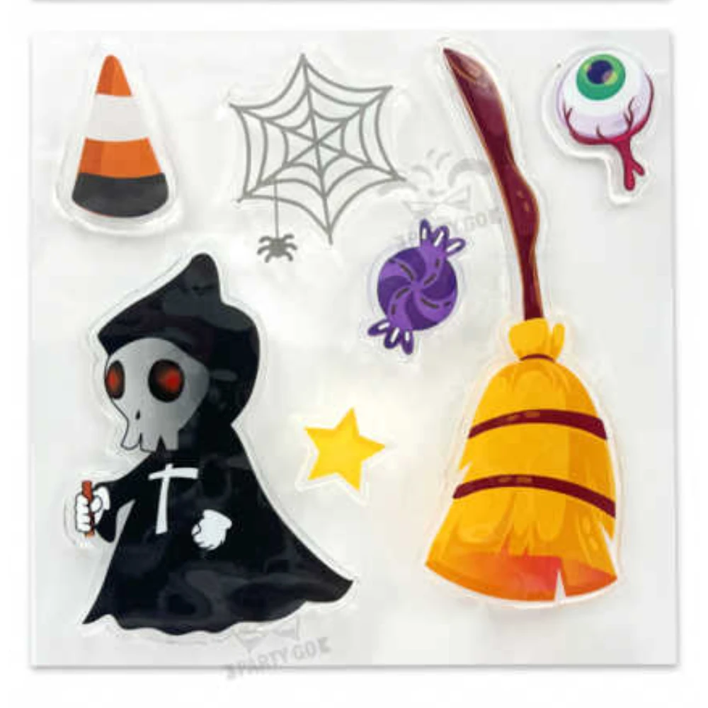 Halloween dekorációs fényes matrica készlet, 4 mintás vegyes csomag, 1 db