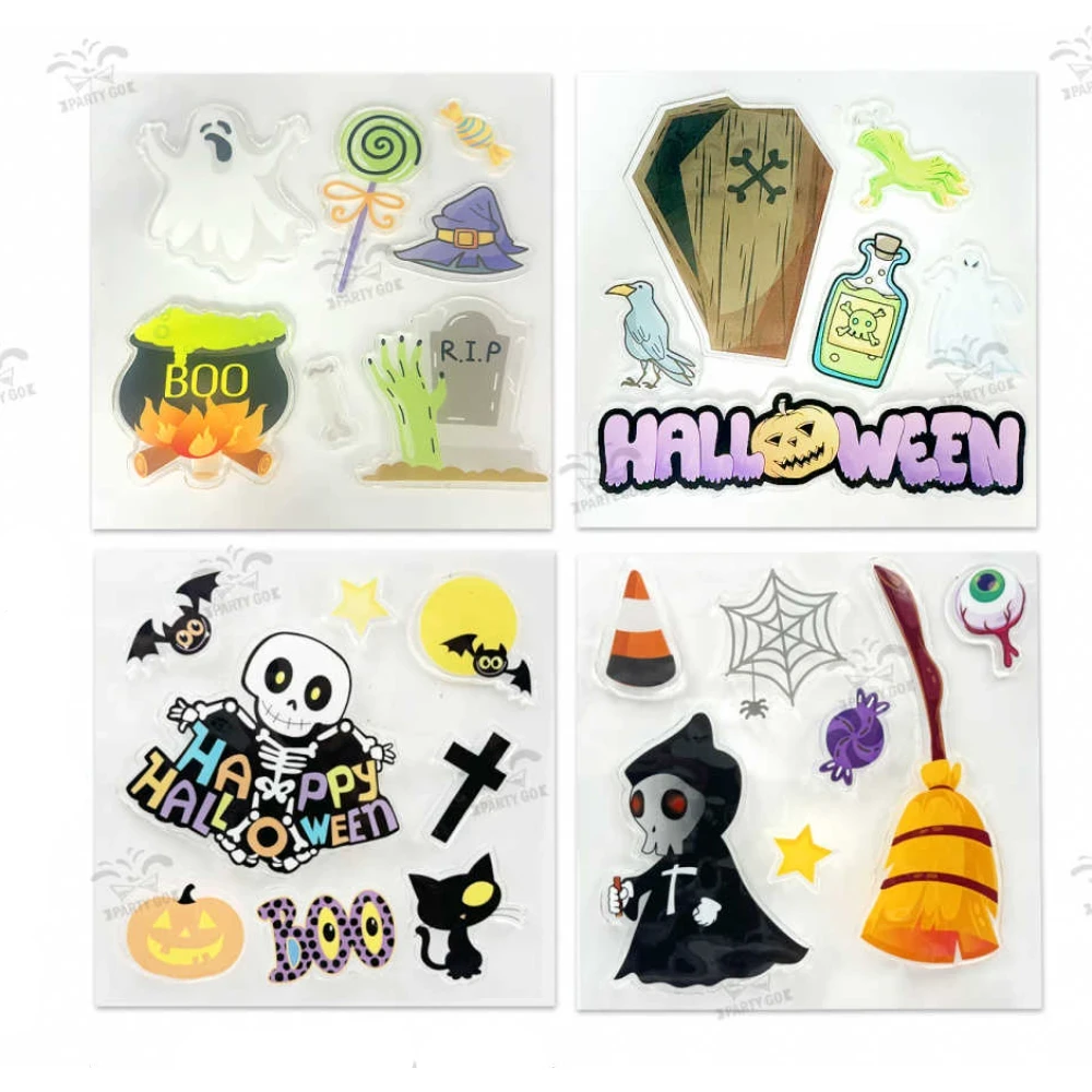 Halloween dekorációs fényes matrica készlet, 4 mintás vegyes csomag, 1 db