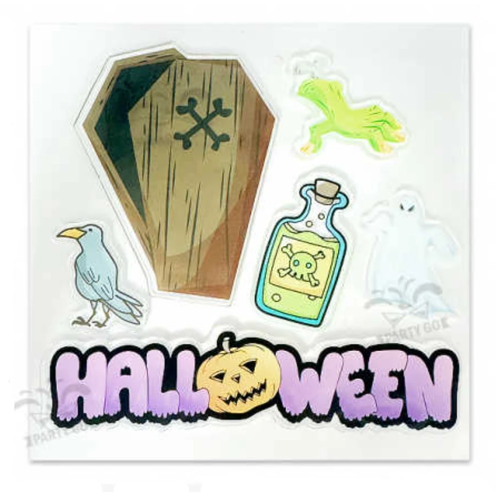 Halloween dekorációs fényes matrica készlet, 4 mintás vegyes csomag, 1 db