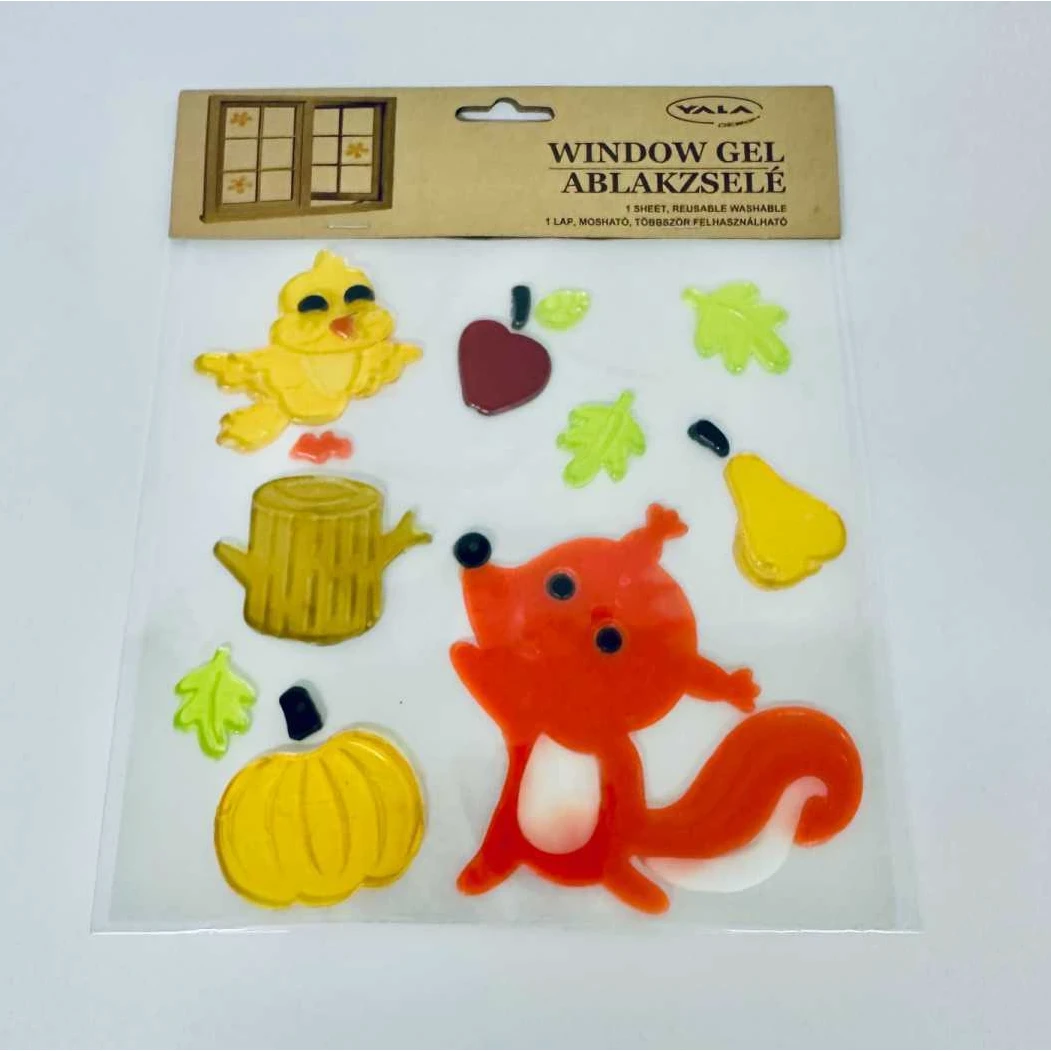Halloween ablakzselé dekoráció tökös mókussal, újrahasználható üvegmatrica