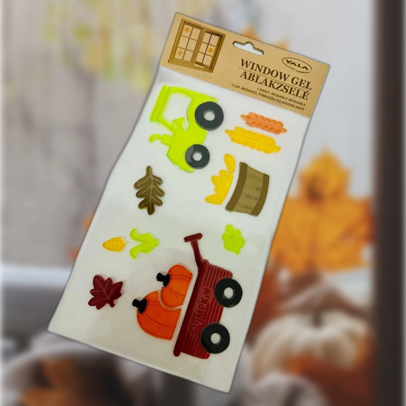 Halloweeni ablakgél matrica – tökös autós dekoráció, újrahasználható