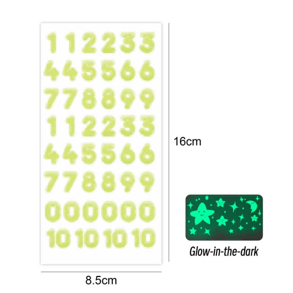 Világító, sötétben fluoreszkáló számmatrica készlet 85x160 mm