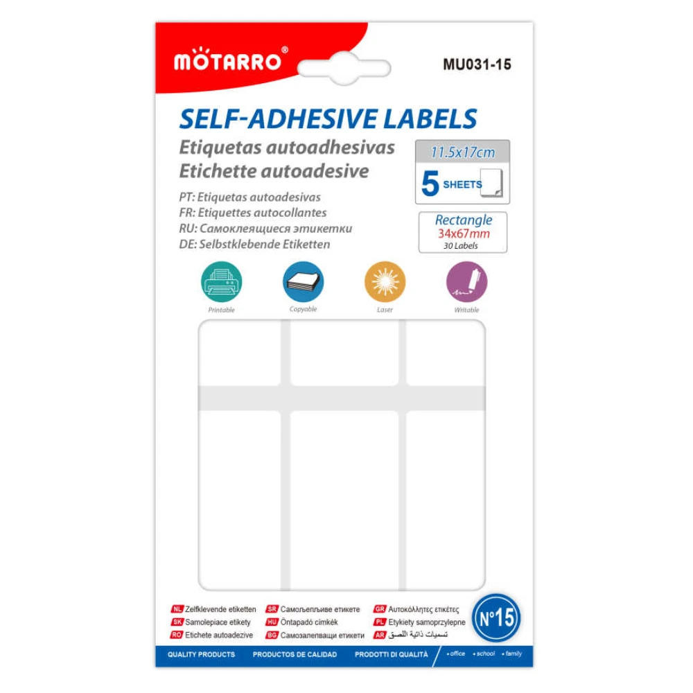 Öntapadós téglalap címkék 34x67 mm, 5 lap, nyomtatható és írható