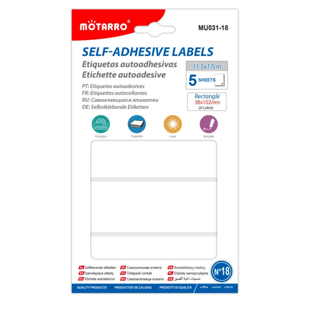 Öntapadós téglalap címke 38x102 mm, 5 lapos, nyomtatható és írható