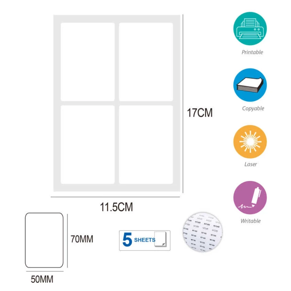 Öntapadós téglalap etikett címke 50×70 mm, 5 lapos, nyomtatható