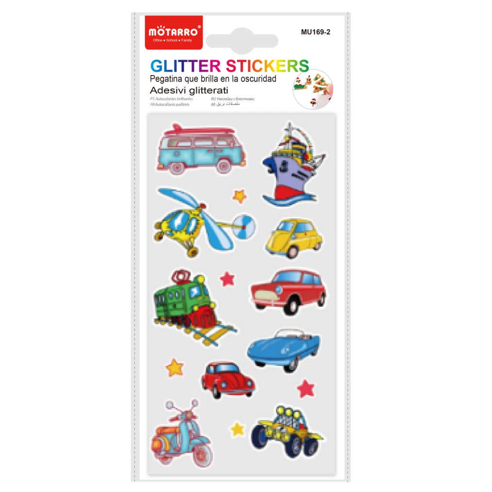 Glitter stickers autós és közlekedési motívumokkal 85×160 mm