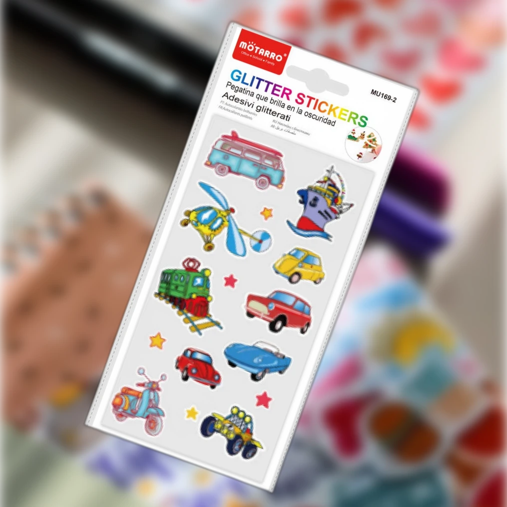 Glitter stickers autós és közlekedési motívumokkal 85×160 mm