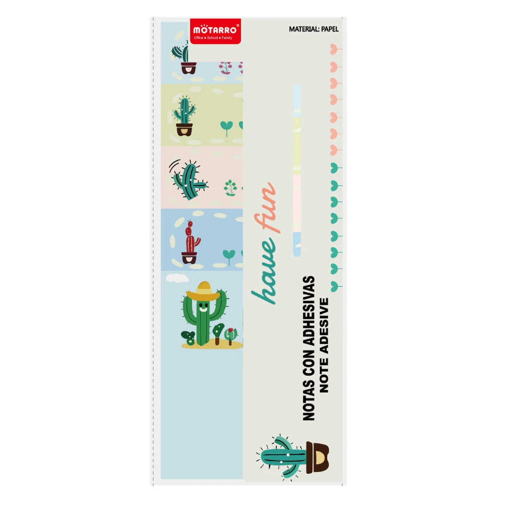 Kaktusz mintás öntapadós jegyzettömb szett, 4+1 lapos, 67×89 mm és 67×23 mm, 25 lap
