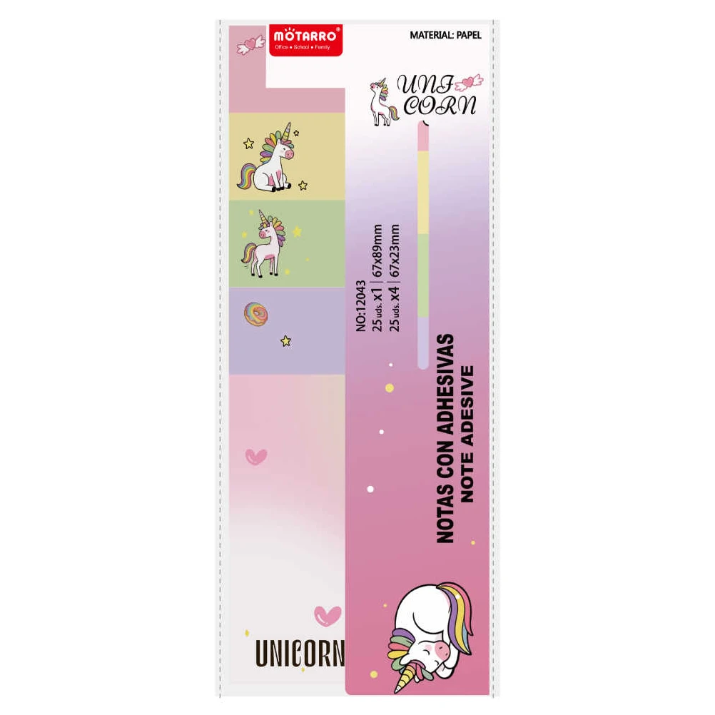 Unikornis mintás öntapadós jegyzettömb szett 4+1, 67x89 mm és 67x23 mm, 25 lap