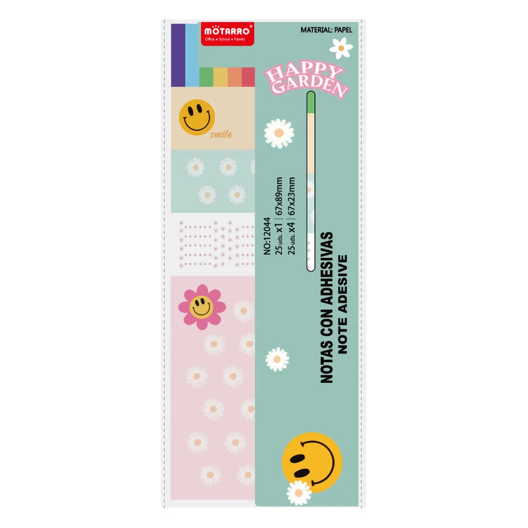 Mosolygós mintás öntapadó jegyzettömb szett 4+1, 67x89 mm és 67x23 mm, 25 lap