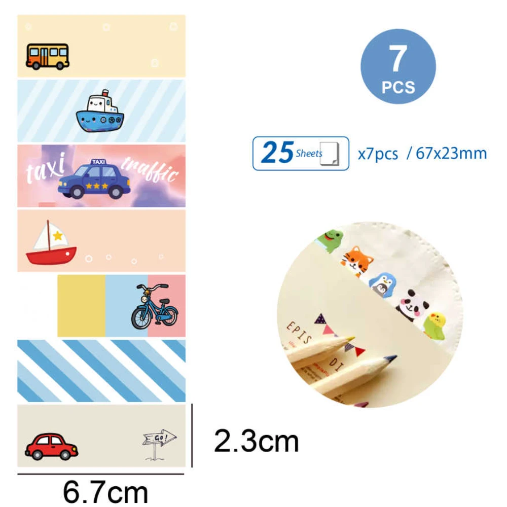 7 darab jármű mintás öntapadós jegyzettömb 67x23 mm, 25 lap / darab