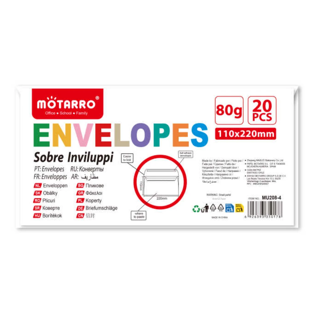 Fehér öntapadós boríték 110×220 mm, 80 g, 20 db