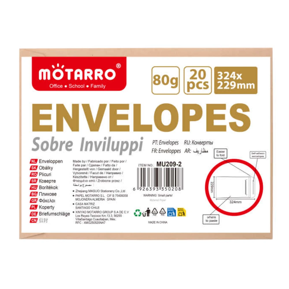 Barna boríték 80 g 324x229 mm, öntapadós, 20 db