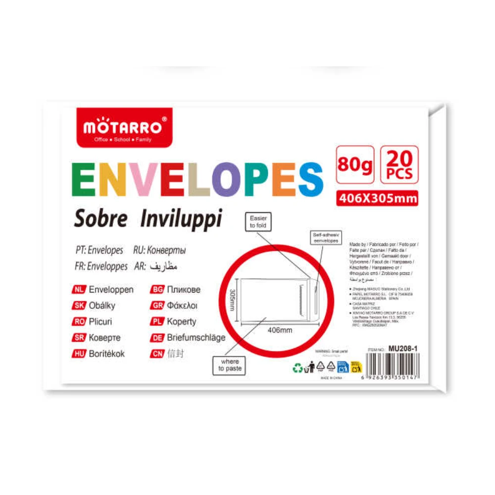 Fehér öntapadós boríték 406x305 mm, 80 g, 20 db