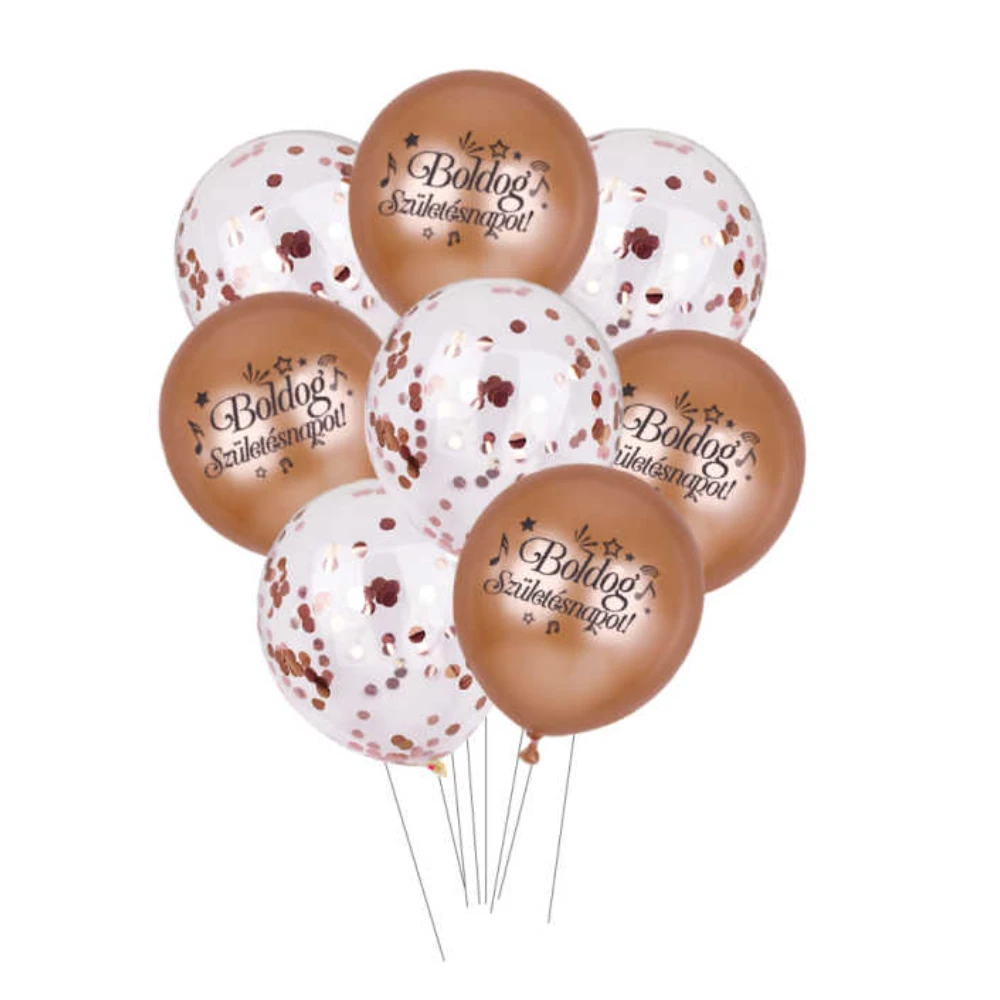 Boldog születésnapot! szülinapi lufi szett 8 db, champagne-arany, 30 cm