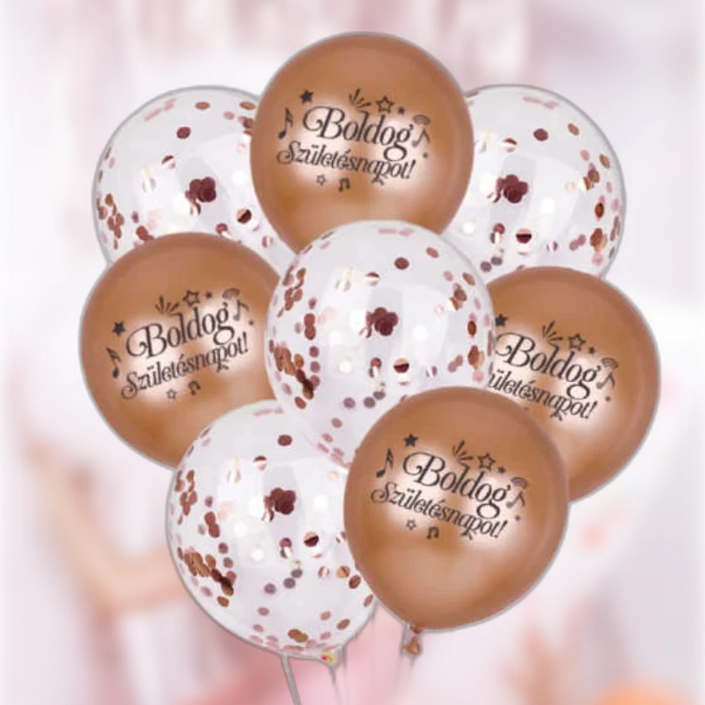 Boldog születésnapot! szülinapi lufi szett 8 db, champagne-arany, 30 cm