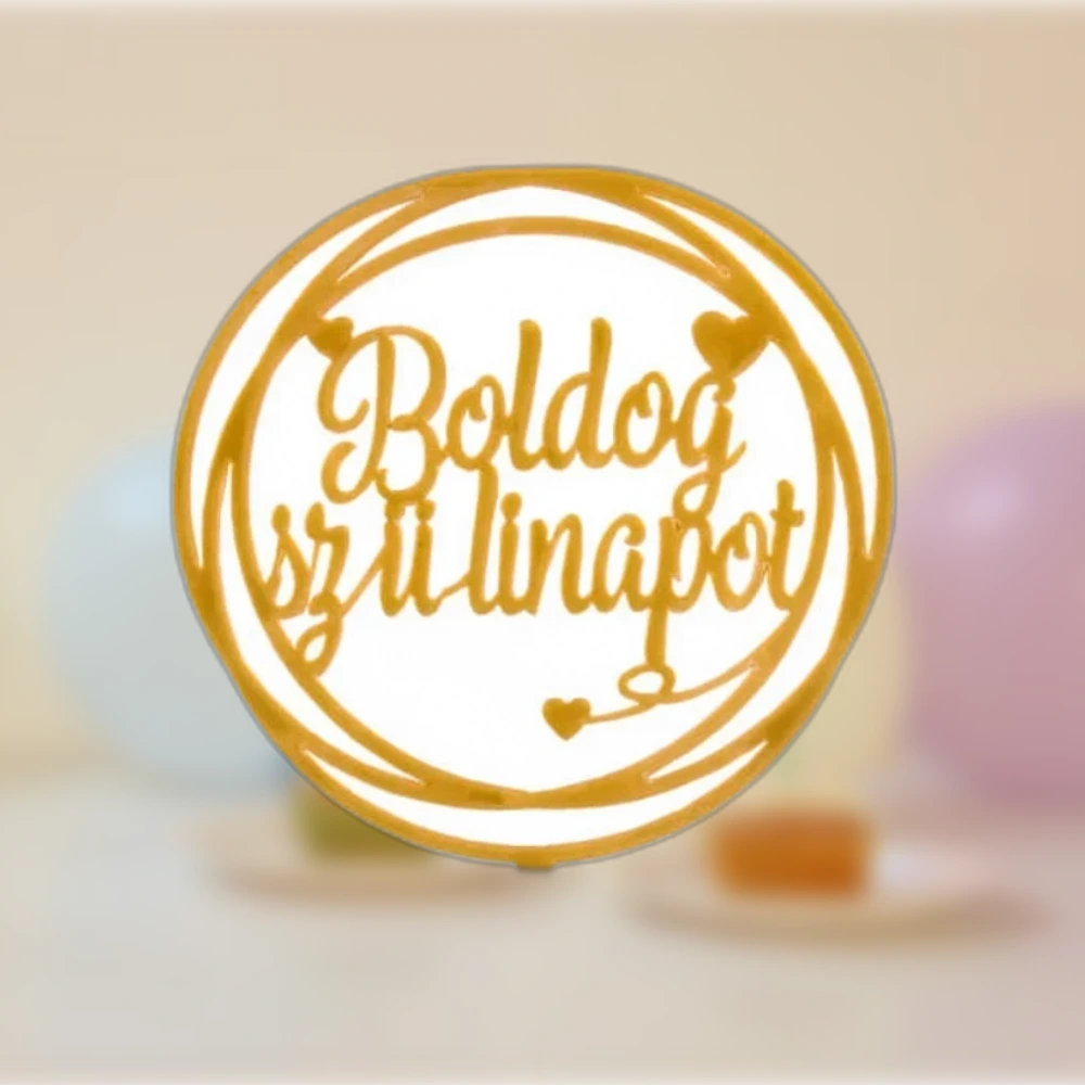 Boldog szülinapot kör alakú tortadísz szúrótű 1 db – arany