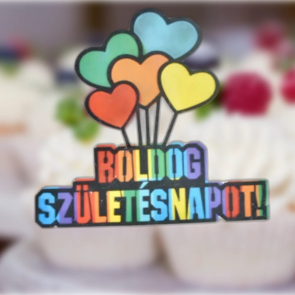 Boldog szülinapot színes szívmintás tortadísz cake topper