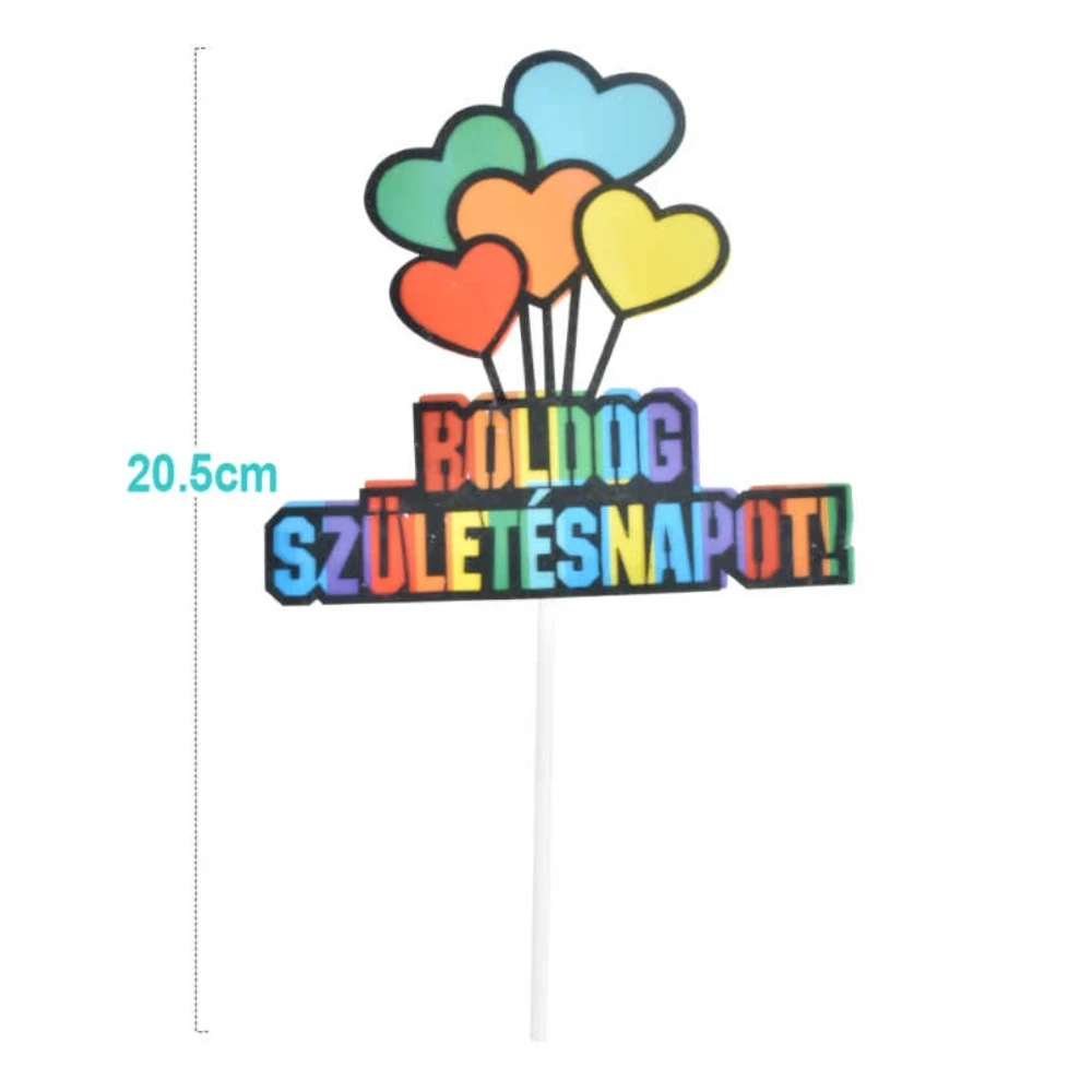 Boldog szülinapot színes szívmintás tortadísz cake topper