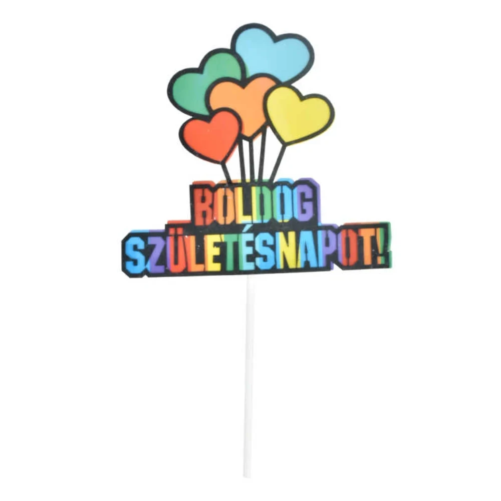 Boldog szülinapot színes szívmintás tortadísz cake topper