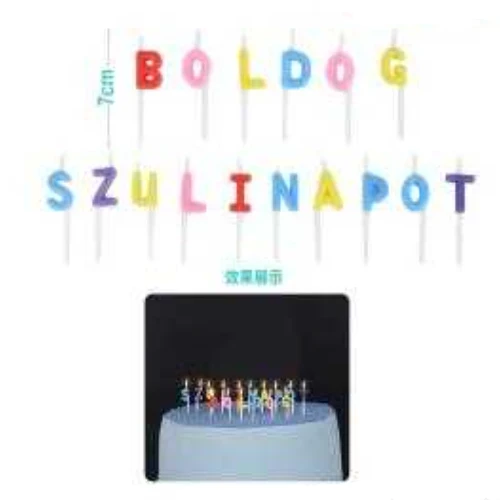 Boldog szülinapot betűs születésnapi gyertya szett, 7 cm, 16 db, vegyes színű