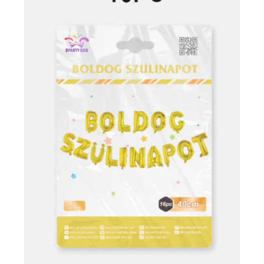 Arany Boldog szülinapot betűs fólia lufi szett 16 db – 40 cm