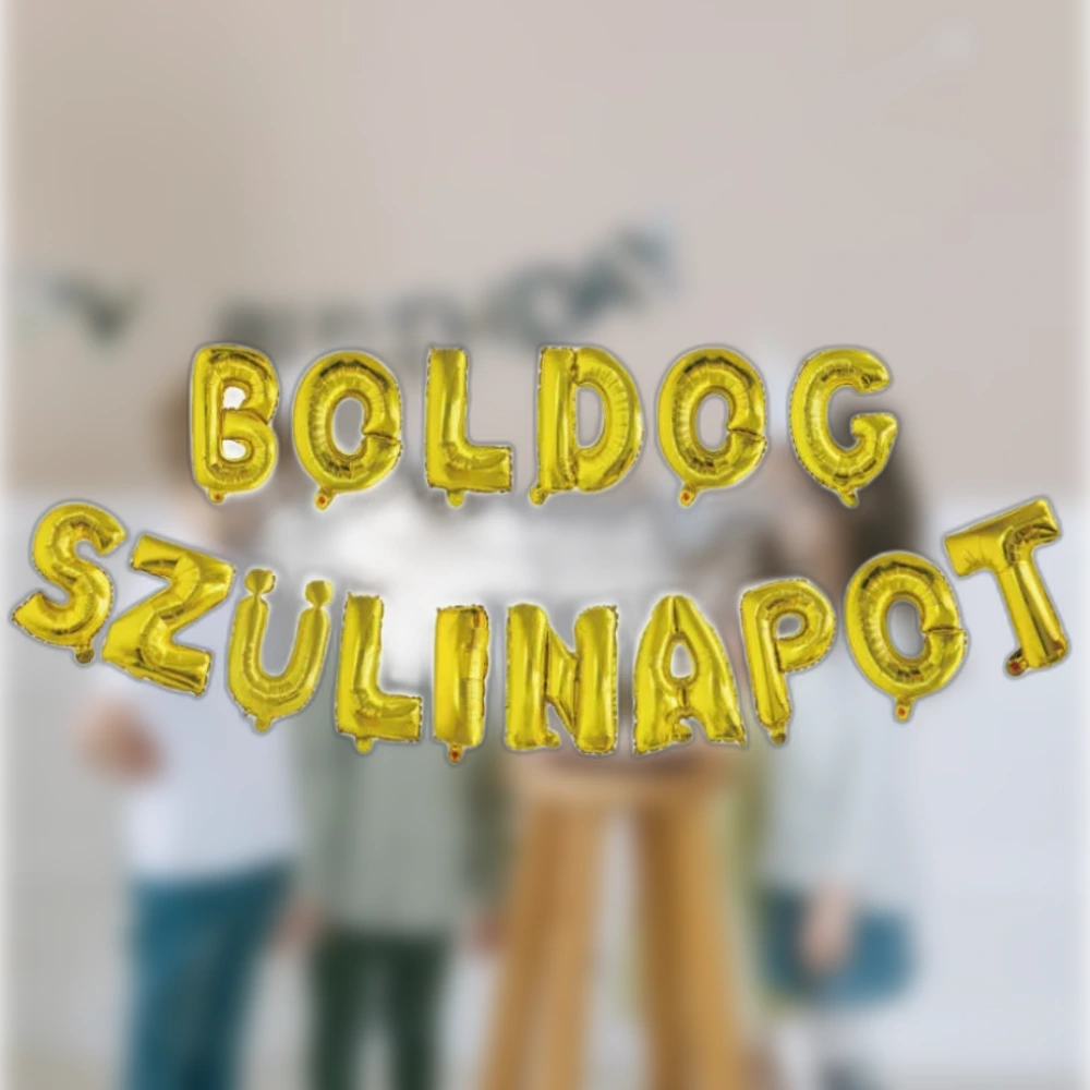 Arany Boldog szülinapot betűs fólia lufi szett 16 db – 40 cm
