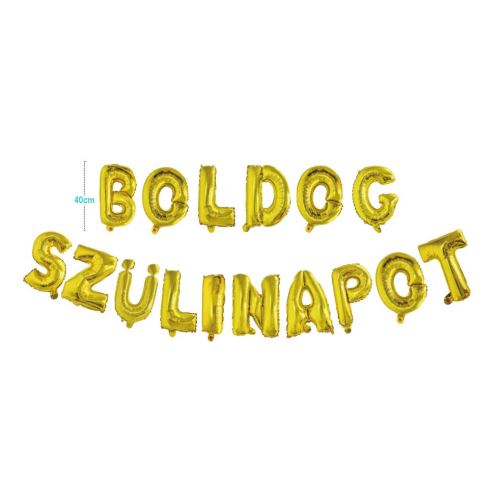 Arany Boldog szülinapot betűs fólia lufi szett 16 db – 40 cm