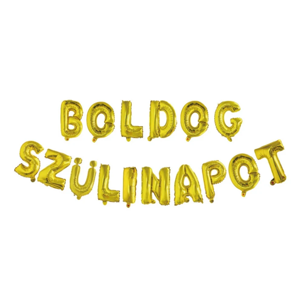 Arany Boldog szülinapot betűs fólia lufi szett 16 db – 40 cm